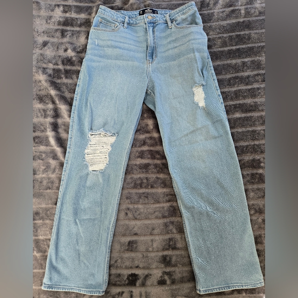 Hollister Dad Jeans Distressed Light Blue Jeans- Women's Size 13 Regular